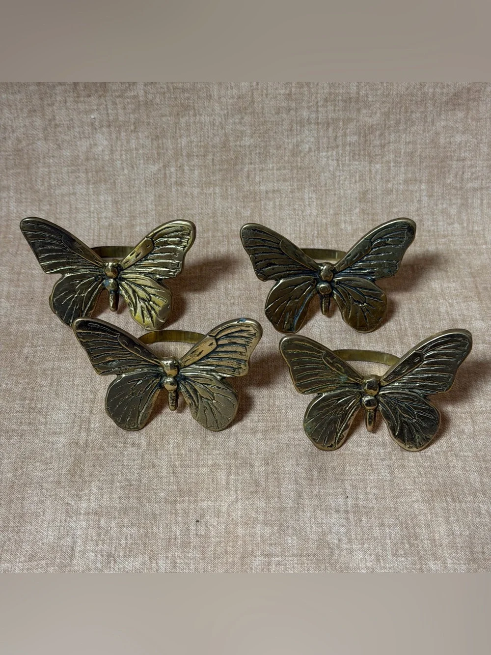Vintage Brass Butterfly Napkin Rings - Set of Four